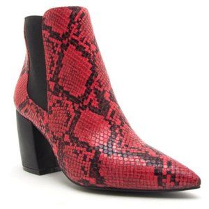 Qupid Milkway faux red black snake heeled bootie